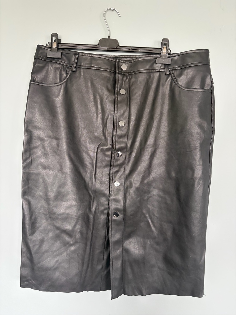 Joe Fresh Black Faux Leather Snap-Front Midi Skirt